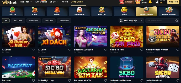 Sảnh Table Game VaoBet Đỉnh Cao Với Hàng Trăm Tựa Game Bài Hấp Dẫn